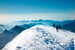 3 mountaineers on the Vincent Pyramid, Monte Rosa, Italy 3 mountaineers on the Vincent Pyramid, Monte Rosa, Italy